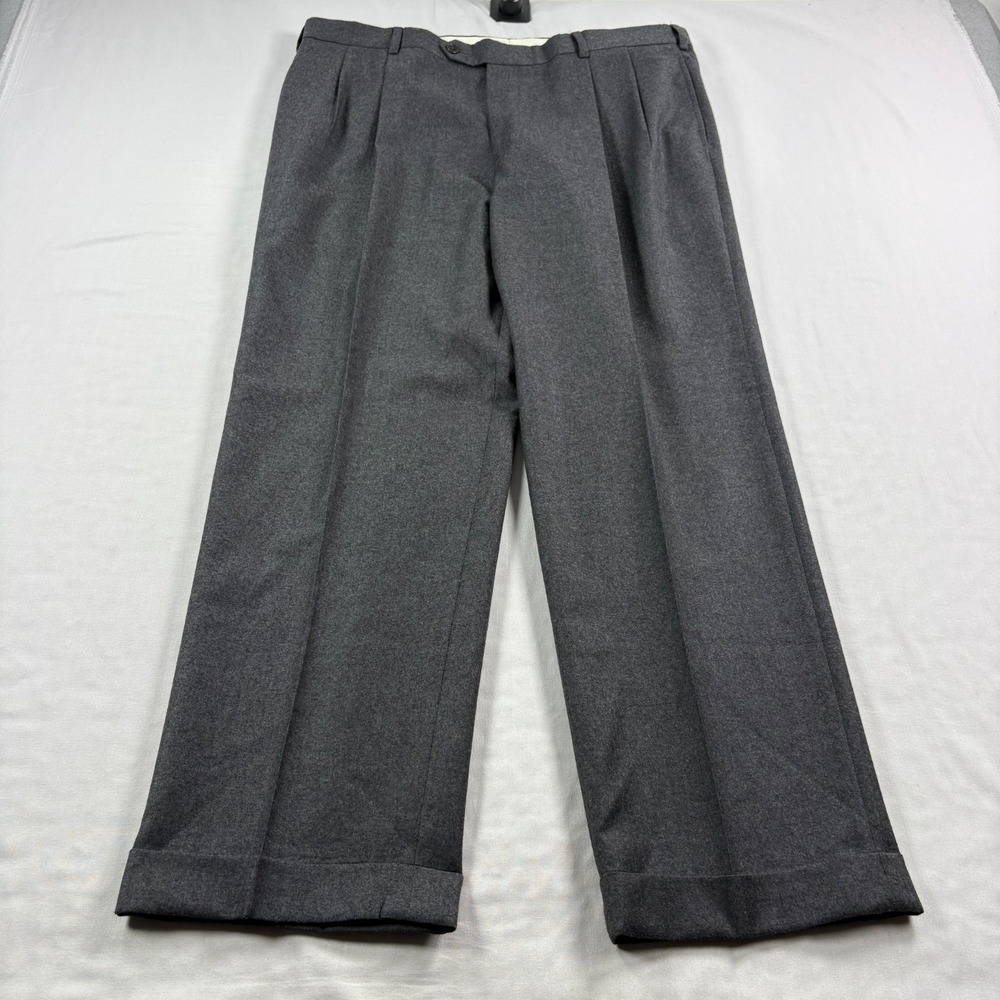 Brooks Brothers Wool Pants Men 38x30 Gray Dress Slacks Pleated Cuffed